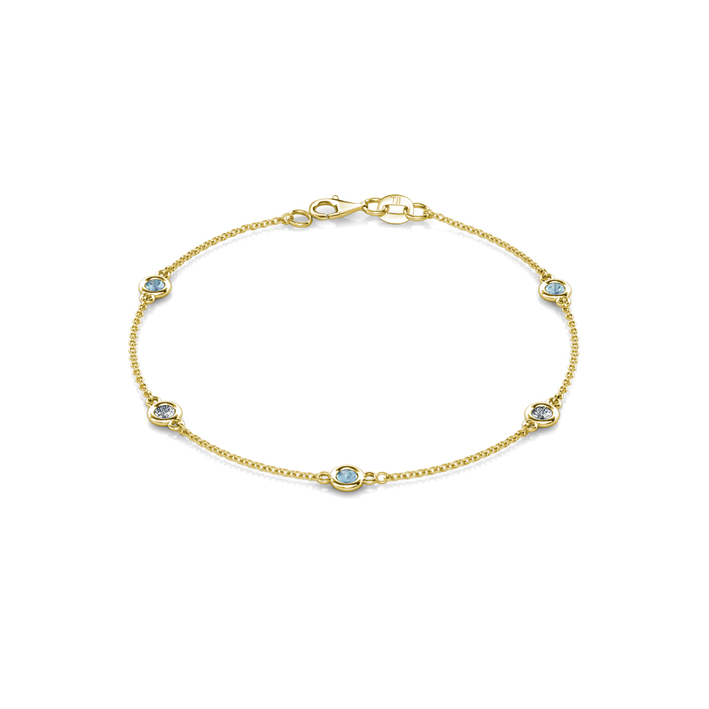 Aizza 0.75 ctw Aquamarine and Natural Diamond (3.50 mm) Station Bracelet 